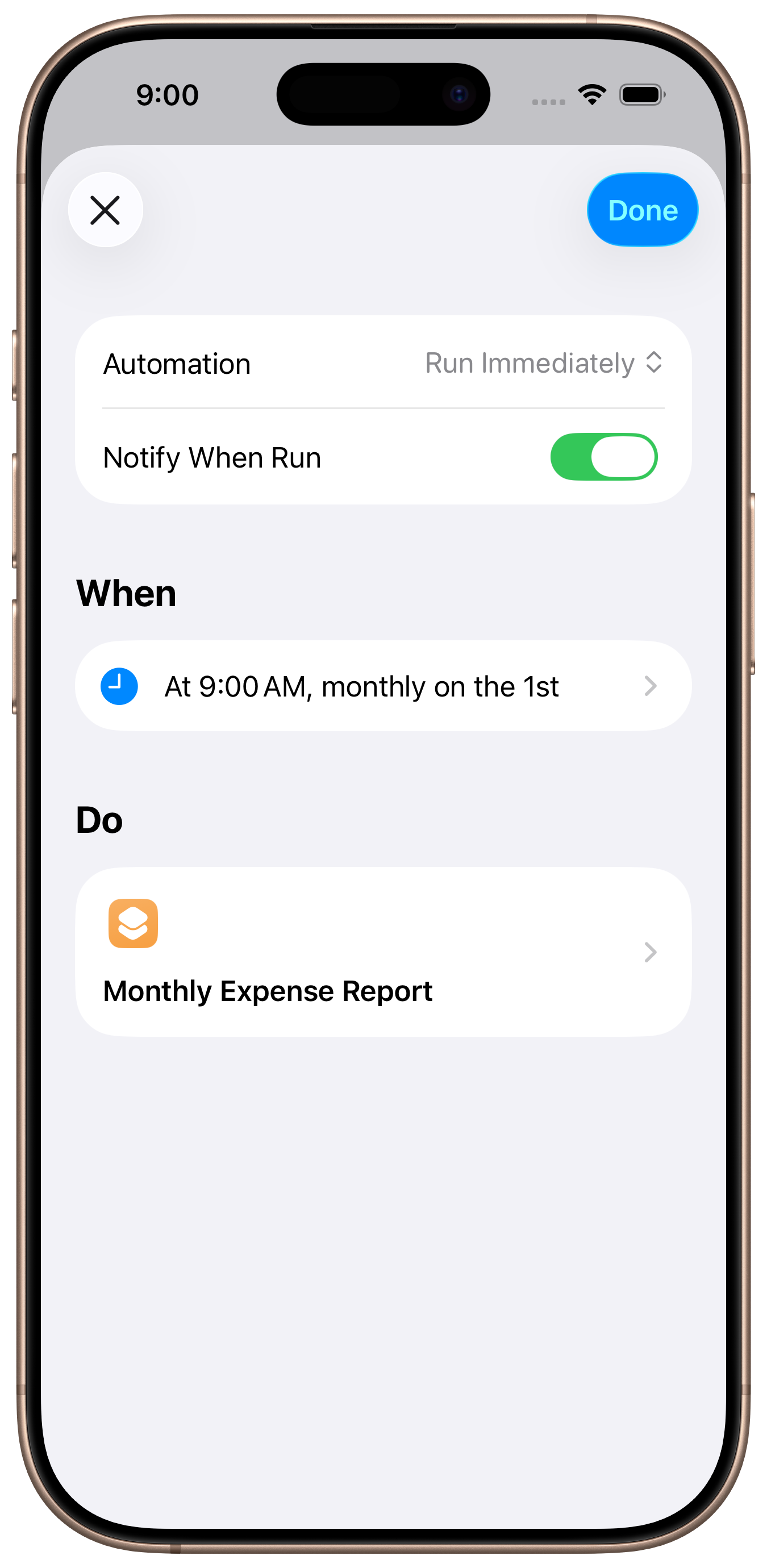 Monthly automation running on the 1st of each month