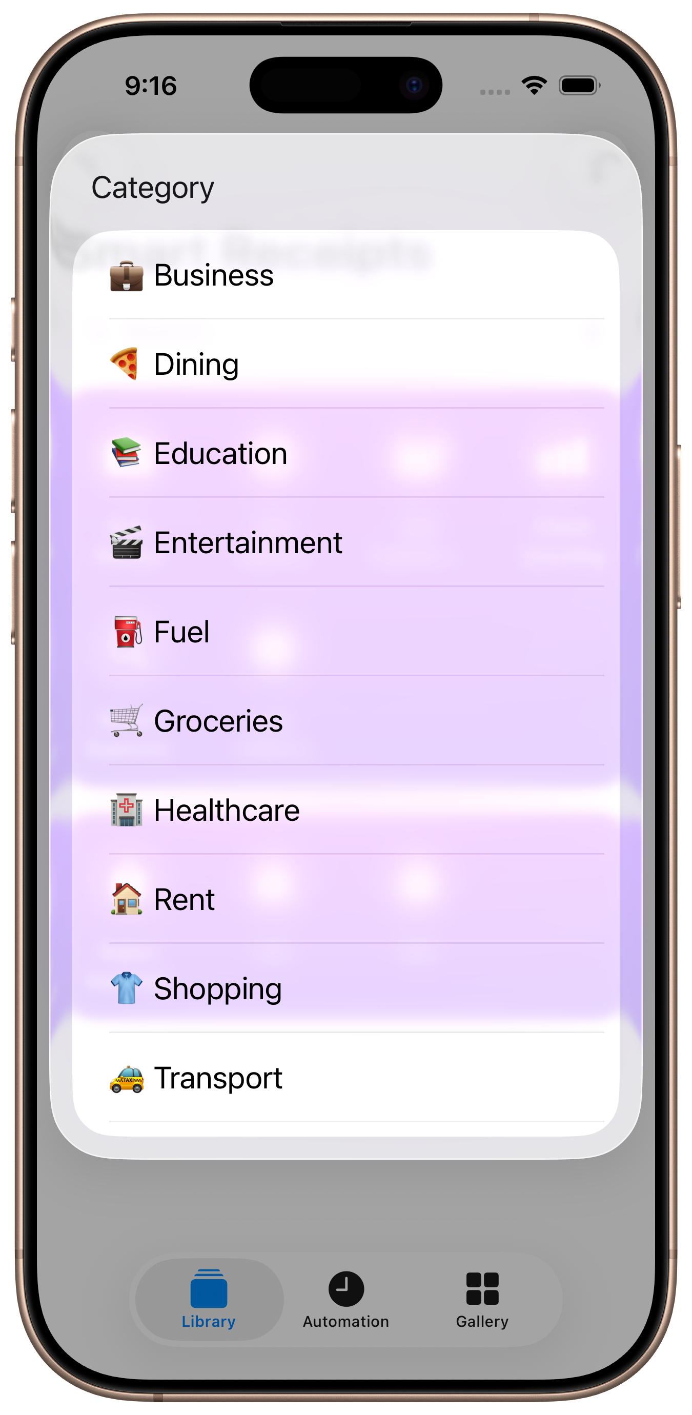 Category picker in Siri Shortcut